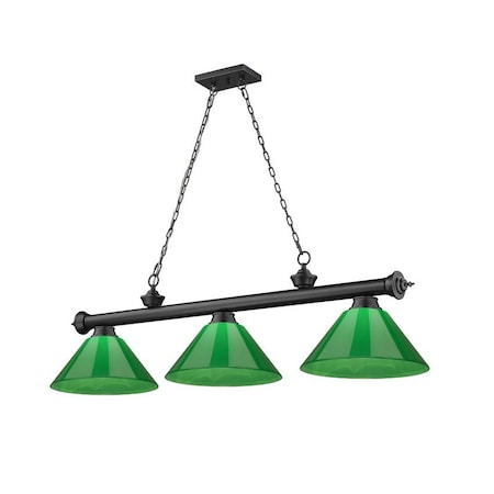 Z-Lite Cordon 3 Light Billiard, Matte Black & Green 2306-3MB-PGR